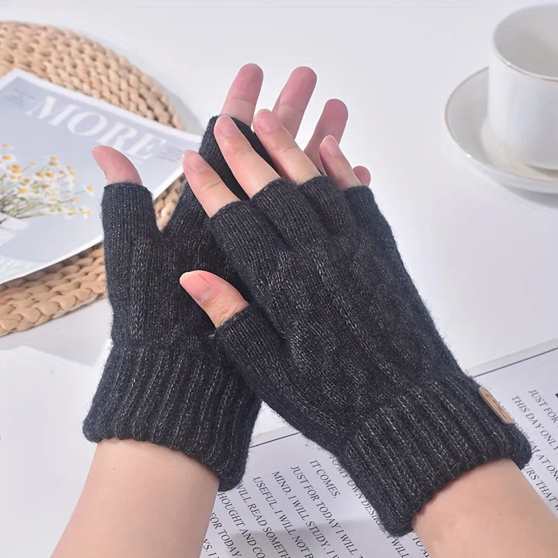 Touchscreen-Compatible Half Finger Gloves - Warm, Stretchy Knit Winter Mittens for Men and Women