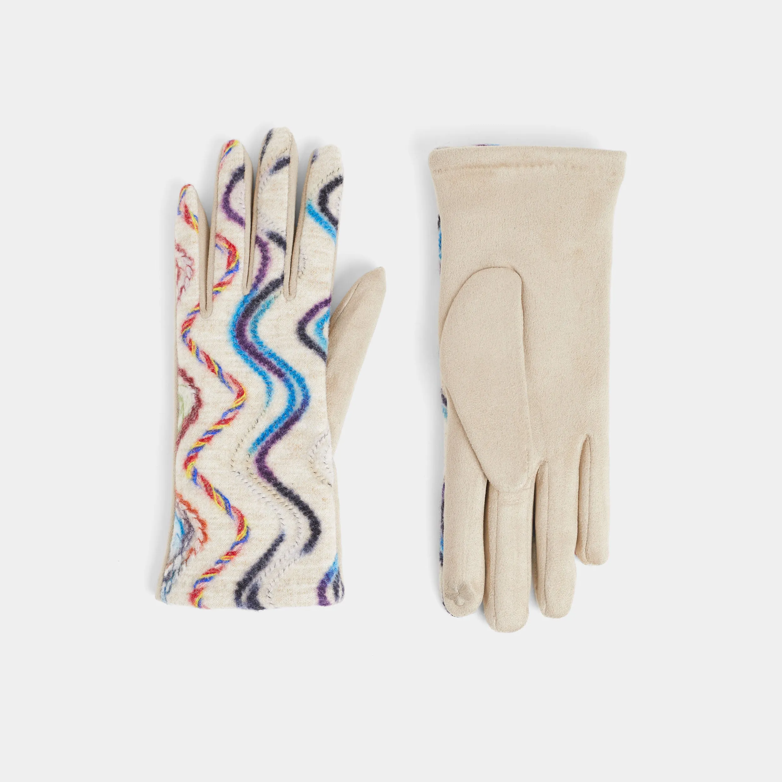 Wavy Felt Touchscreen Gloves - Brown Multi