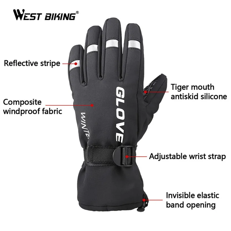 Winter Thermal Full Finger Touch Screen Cycling Gloves Reflective Windproof Warm Bike Gloves Waterproof Bicycle Glove Men Women