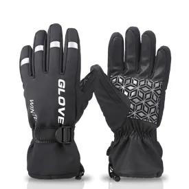 Winter Thermal Full Finger Touch Screen Cycling Gloves Reflective Windproof Warm Bike Gloves Waterproof Bicycle Glove Men Women