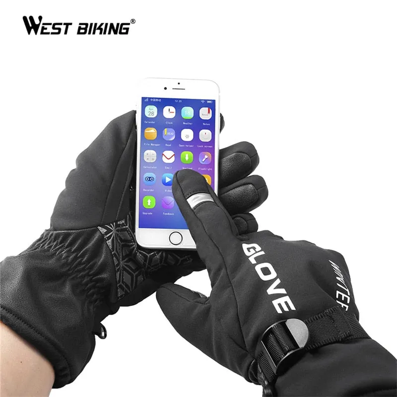 Winter Thermal Full Finger Touch Screen Cycling Gloves Reflective Windproof Warm Bike Gloves Waterproof Bicycle Glove Men Women