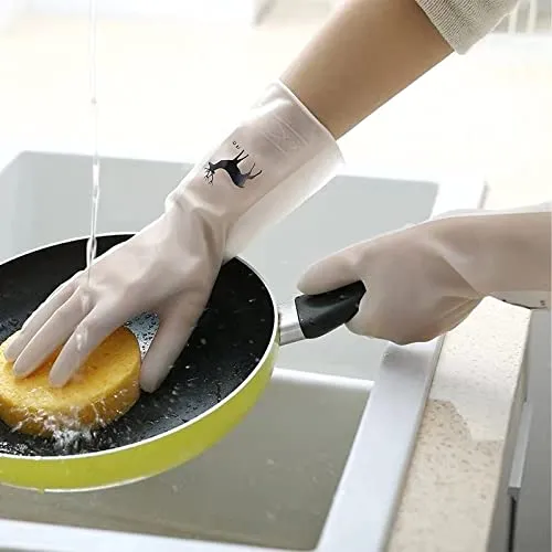 wolpin Hand Gloves for Dishwashing Skin-friendly Reusable Cleaning, Gardening | Anti-slip Kitchen Cleaning | Pet Grooming | Car Washing | Bathroom Cleaning | (Pack of 1 Pair, M, Polyvinyl Chloride)