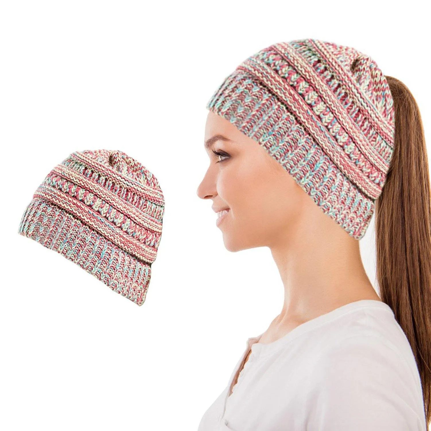 Women's Fun Warm Winter Ponytail Beanie Hat Cap