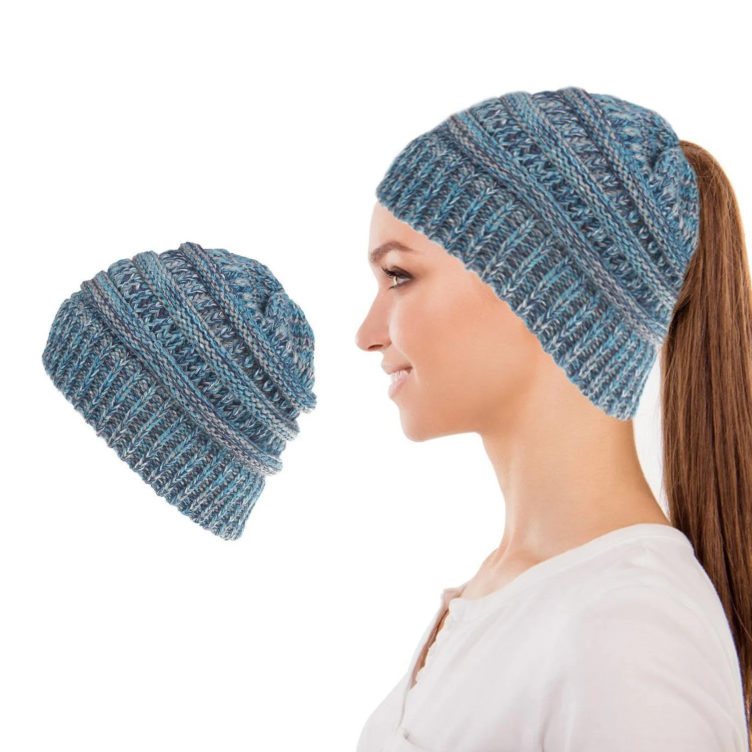 Women's Fun Warm Winter Ponytail Beanie Hat Cap