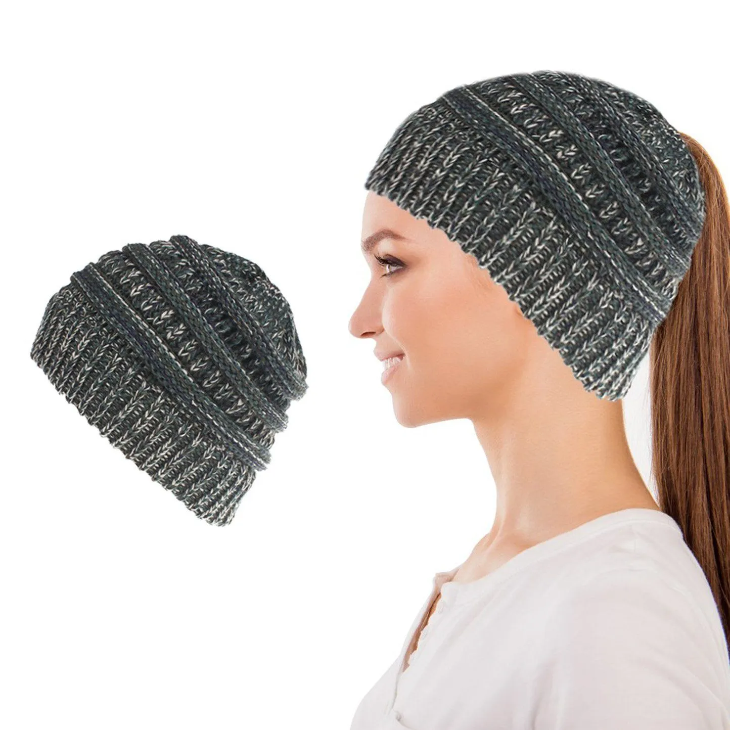 Women's Fun Warm Winter Ponytail Beanie Hat Cap