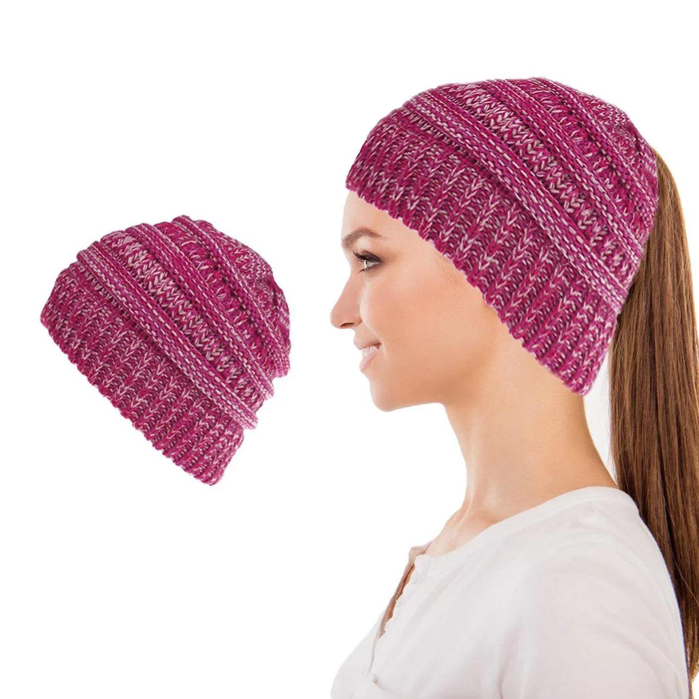 Women's Fun Warm Winter Ponytail Beanie Hat Cap