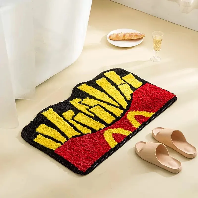 Yeknu Tufting Chips Bathmat Soft Fluffy Cartoon Food Bathroom Tub Side Flocked Carpet Pad Anti-slip Rug Home Room Dorm Nursery Decor