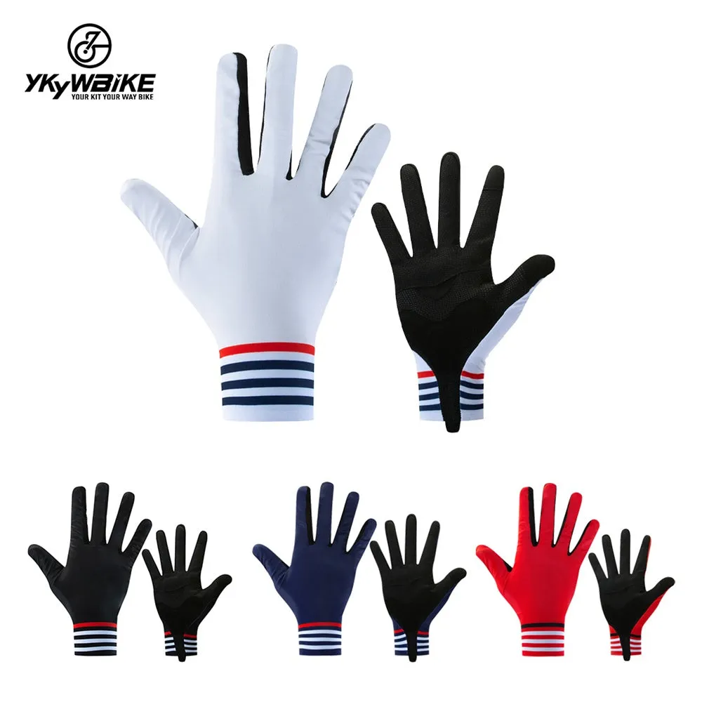 YKYW MTB Road Cycling Touch Screen Full Finger Gel Gloves Lycra Fabric Antiskid Rubber Wear-resistant Shockproof Black